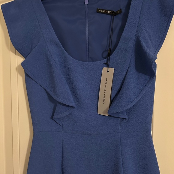 Black Halo Elegant Blue Ruffle Dress 2 - Picture 2 of 4